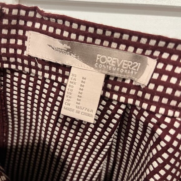 Forever 21 burgundy and beige checkered knee-length skirt size M - Picture 3 of 5